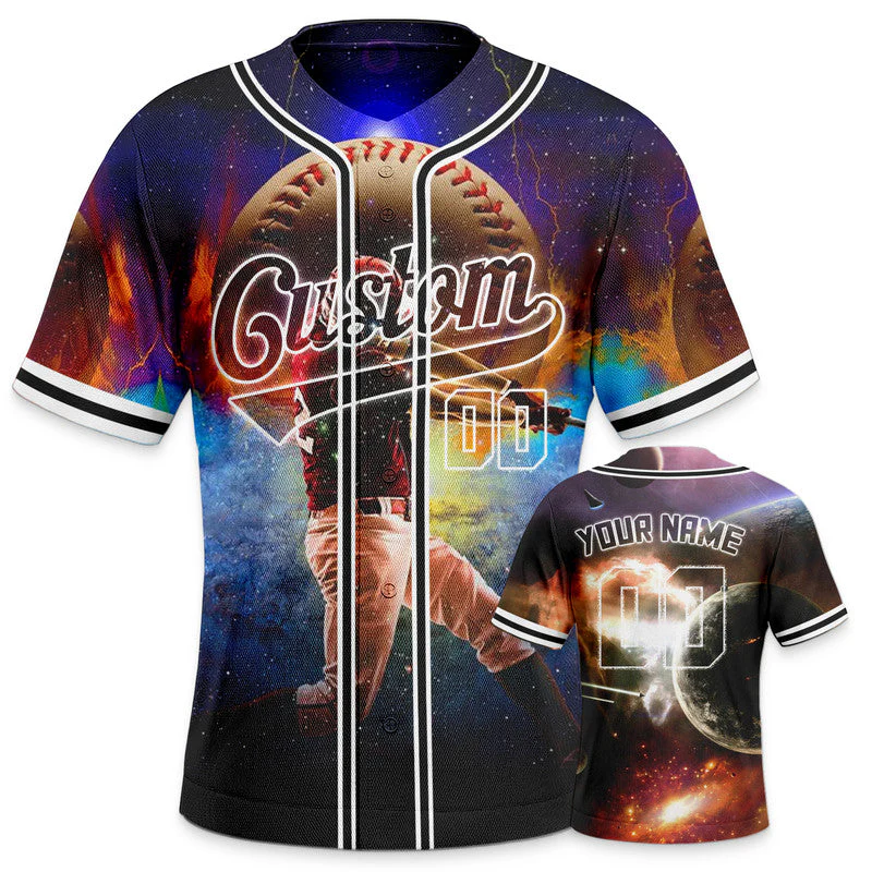 Custom 3D Pattern Design Colorful Space Authentic Baseball Jersey