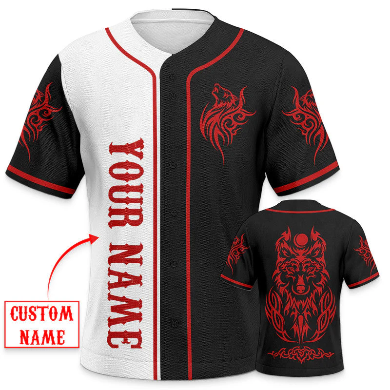 Red Wolf Viking Custom Baseball Jersey